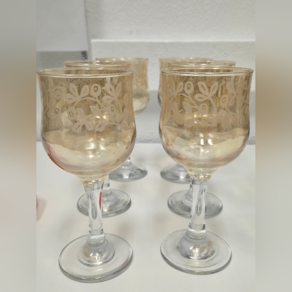 Cristalleria Fumo Italian Etched Wine Glasses – Amber Gradient FloralSet of 6